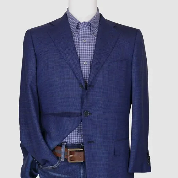 Ermenegildo Zegna Sport Coat Blazer Men 38S Blue Plaid Trofeo Wool 3-Button - Picture 5 of 12